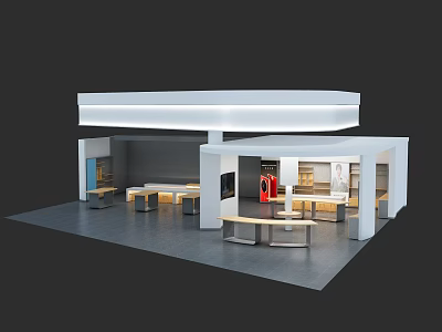 Modern Mobile Digital Product Exhibition With White Booth And Display Counters 3d model