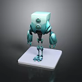 3D Light Blue Robot Model With Cubic Head Round Eyes And White Base