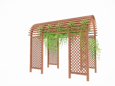 Wooden Pergola With Lattice Design And Climbing Green Plants For Garden 3d model