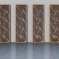 Stylish Swing Doors With Intricate Wavy Patterns And Gold Frames On Light Walls 3d model