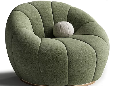 Green Single Fabric Sofa with Round Curved Stitching and White Ball Pillow on Gold Base 3d model