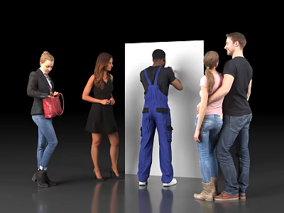 Multi-person maintenance workers, wall-punching screws, black workers, couples, waist-hugging men, working women, dress scenes, models, atmosphere decorators 3d model