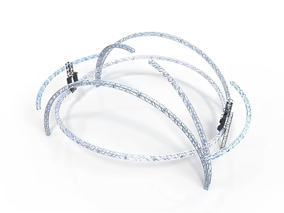 Shiny Curved Metal Frame Structure Featuring Interconnected Arcs And Silver Finish 3d model