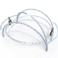Shiny Curved Metal Frame Structure Featuring Interconnected Arcs And Silver Finish