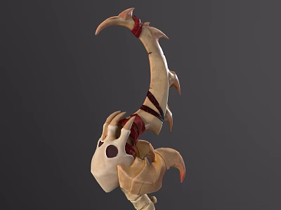 3D Model of Bone Structure with Red Accents and Curved Spiked Design 3d model
