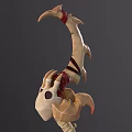 3D Model of Bone Structure with Red Accents and Curved Spiked Design