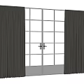 Elegant Gray Curtains Framing Grid Pattern Window In Home Interior Design 3d model