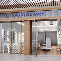 NEDGLORY Store Front With Glass Doors Brick Wall And Modern Interior Display Shelves