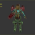 Futuristic Sci Fi Character In Red Tech Gear With Alien Creature 3d model
