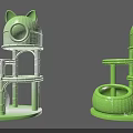 Green Cat Tree Decorative Ornament Set With Cat Ear Design Multi level Platform Round Nest