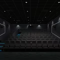 Modern Cinema Interior Design With Comfortable Seats Black Ceiling And Blue Step Lights 3d model