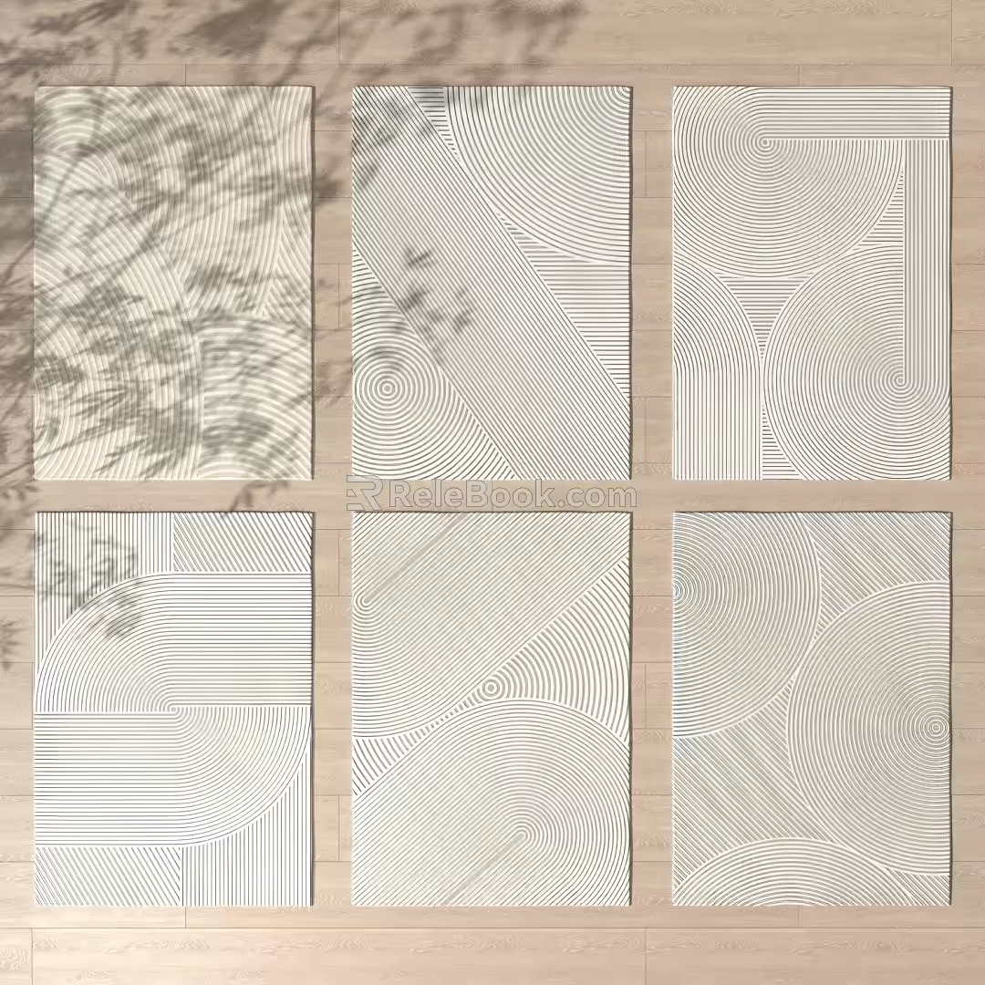 Modern Square Carpet Cream Wind Carpet Combination 3d model