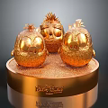 Golden Stylized Chick Figurines On Shiny Decorative Base