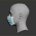 White Mannequin Head Wearing Light Blue Surgical Mask On Dark Background