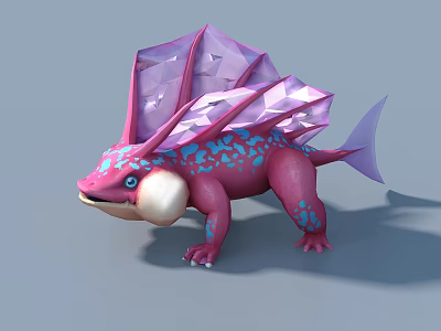 Vibrant Pink Game Movie Character With Purple Translucent Fan Structure And Blue Spots 3d model