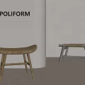Modern Minimalist Stools With Wooden Frames And Woven Seats In Poliform Interior