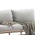 Cozy Modern Two Seater Sofa With Gray Cushions Wooden Frame And Throw Blanket