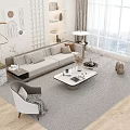 Sofa And Coffee Table Set Modern Living Room With Striped Rug Decorative Items And Sunlight