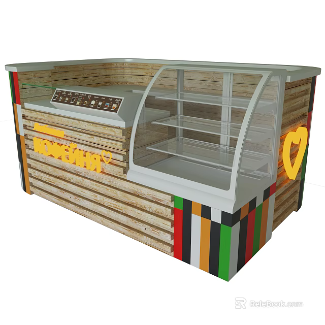 Modern Wooden Display Cabinet Shelf With Transparent Glass Door And Colorful Stripes 3d model 