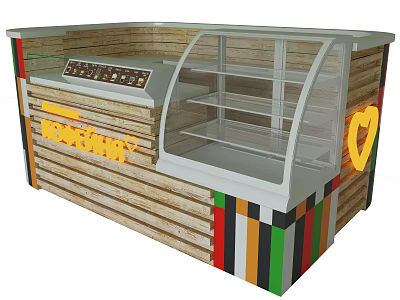 Modern Wooden Display Cabinet Shelf With Transparent Glass Door And Colorful Stripes 3d model