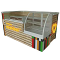 Modern Wooden Display Cabinet Shelf With Transparent Glass Door And Colorful Stripes