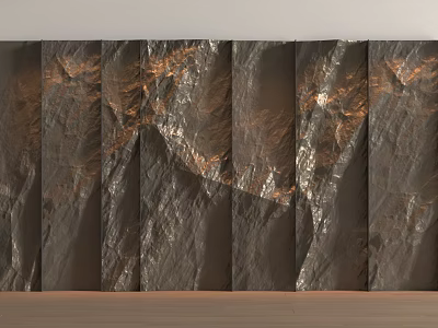 Dark Textured Stone Feature Wall With Metallic Highlights In Modern Design 3d model