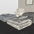 Folded Bedding Sets With Comforters Pillow In Beige Gray And Plaid Patterns 3d model