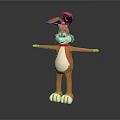 3D Cartoon Game Character Brown Rabbit With White Belly Paws Red Bowtie Standing Arms Outstretched