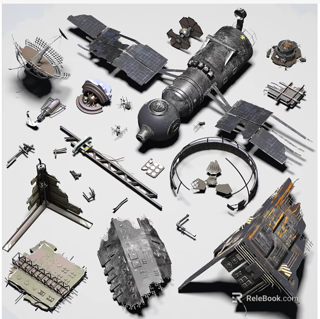 Industrial Mechanical Equipment Components With Structural Metal Frames And Technical Parts 3d model