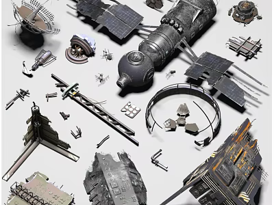 Industrial Mechanical Equipment Components With Structural Metal Frames And Technical Parts 3d model