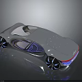 Futuristic Concept Car With Silver Sleek Body Transparent Canopy And Unique Blue Accented Wheels