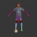 Man in Blue Soccer Jersey Number 3 and 9 Standing Arms Outstretched with Soccer Ball