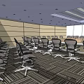Modern Conference Room Interior Design With Long Table Comfortable Chairs And Stone Wall