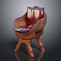 Unique Wooden Barrel Leisure Chair With Red Cushion And Rustic Design