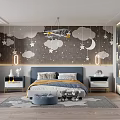 Charming Kids Room With Cloud Star Moon Wall Decor Airplane Chandelier Bed And Soft Rug