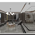Elegant Light Luxury Open Dining And Living Space With Marble Dining Table And Integrated Kitchen