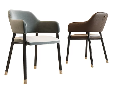 Modern Single Chairs In Gray And Brown With Armrests Black Legs And Metal Feet Caps 3d model