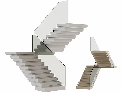 Modern Staircase Design Featuring Glass Railings And White Wooden Steps 3d model