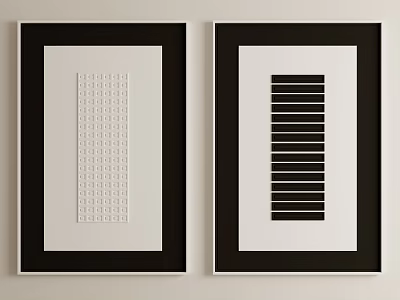 Two Black Framed Black And White Decorative Wall Art With Vertical And Horizontal Stripes 3d model