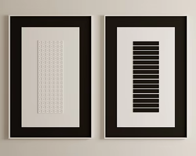 Two Black Framed Black And White Decorative Wall Art With Vertical And Horizontal Stripes 3d model