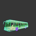Blue Bus Driving on Road with Green Trees and Clear Blue Sky