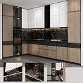 Modern Kitchen Interior With White And Wooden Cabinets And Marble Countertop