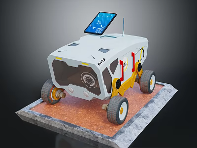Mars Rover Model With Solar Panel Yellow Robotic Arm And Martian Surface Base 3d model