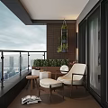 Modern Home Balcony Design With Outdoor Chairs Small Table Green Plants And City View