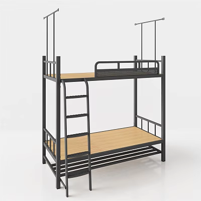 Modern Bunk Bed With Metal Frame Safety Rail Ladder And Wooden Slats 3d model