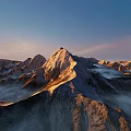 Majestic Snowy Mountain Peaks With Sunrise Light And Misty Valleys In Scenic Range