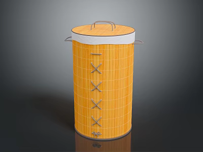 Orange Woven Cylinder Container With Lid Handles And Cross Pattern Texture 3d model