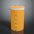 Orange Woven Cylinder Container With Lid Handles And Cross Pattern Texture