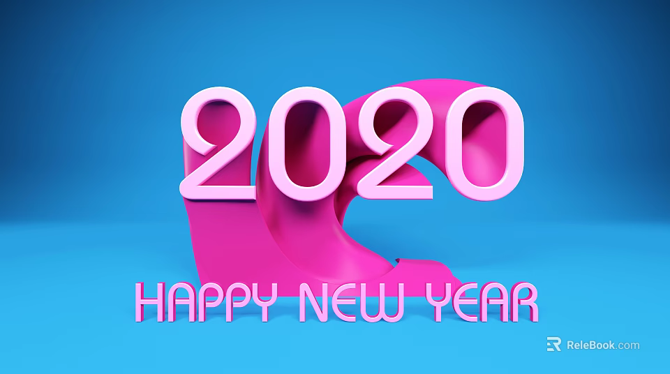 Pink 3D 2020 Text With Happy New Year On Blue Background 3d model 