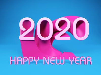 Pink 3D 2020 Text With Happy New Year On Blue Background 3d model